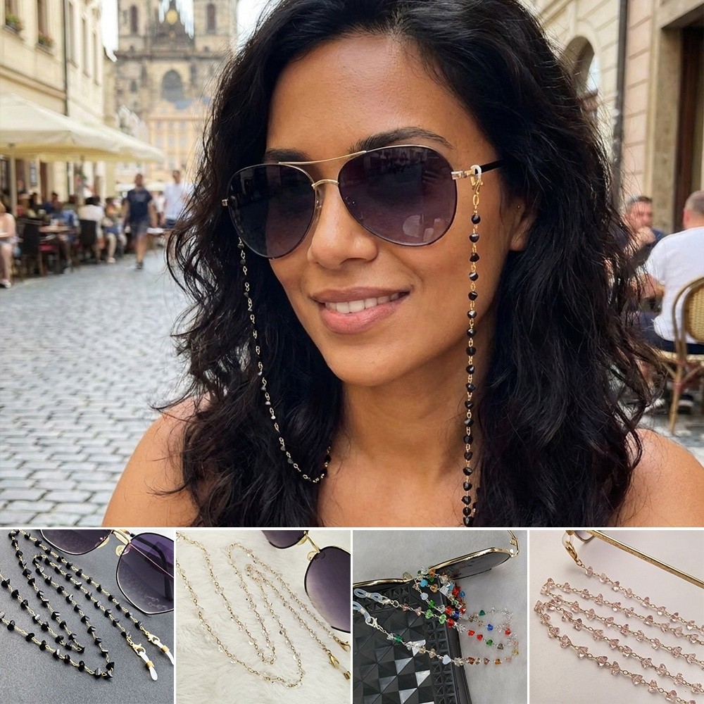 Mask Chain Holder - Mode-Accessoire Dreieckiger Kristall-Brillenhalter Brillenkette Rutschfeste Brillenkette
